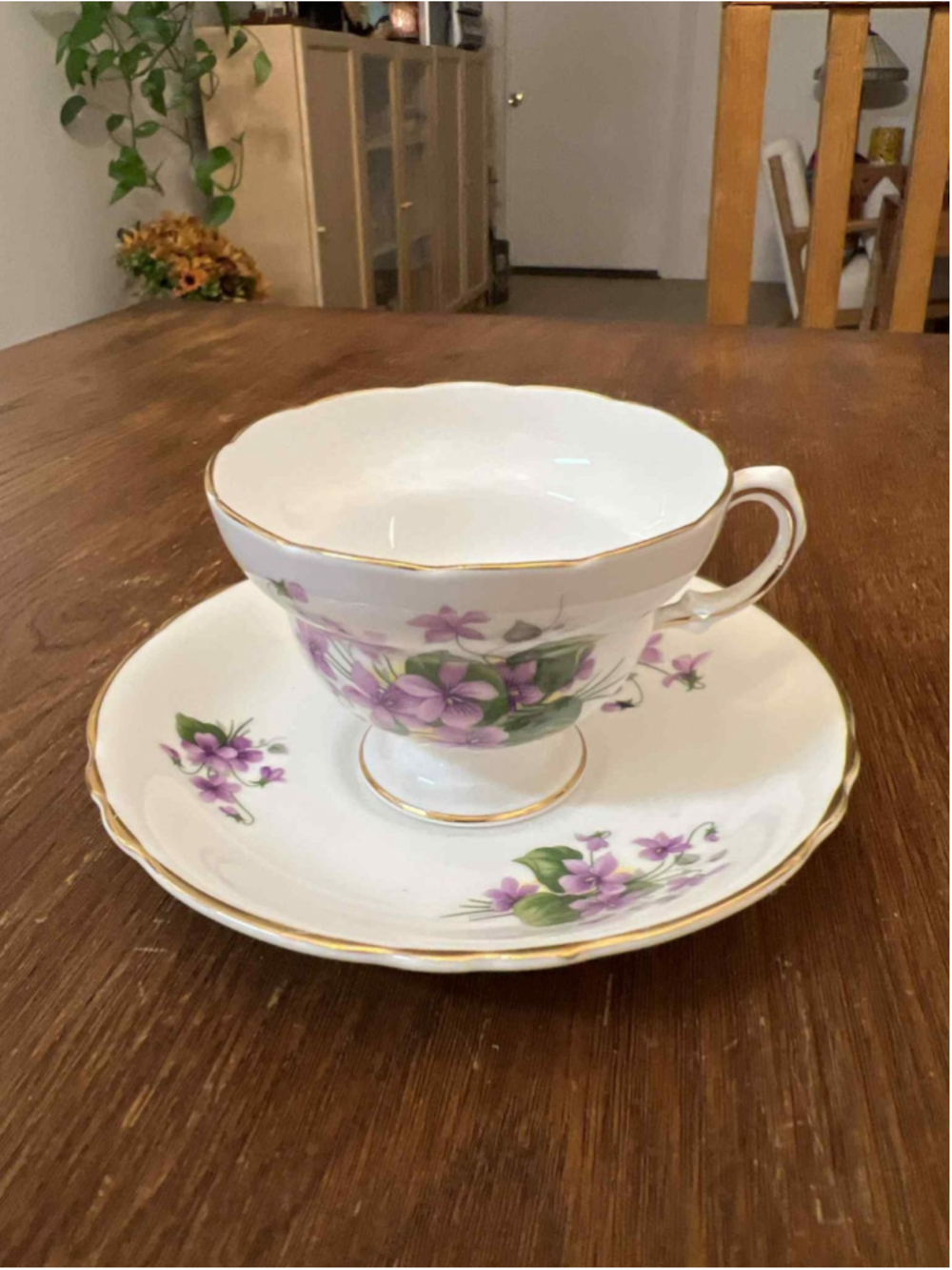 Vintage Royal Grafton Bone China Cup & Saucer Violet Floral w/ Gold Trim England